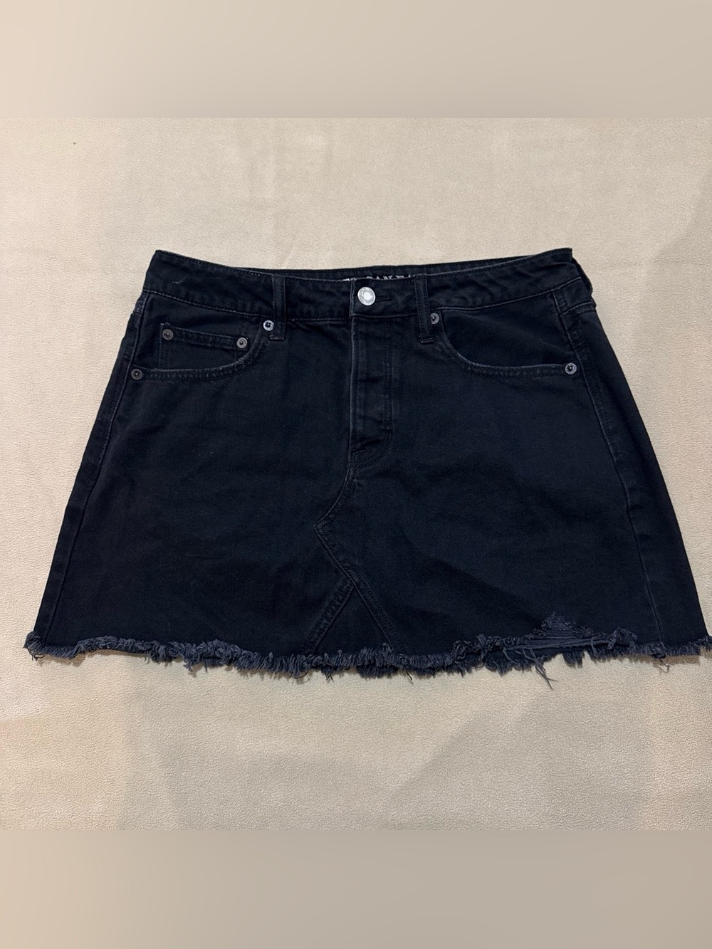 American Eagle Outfitters Black Distressed Hem Denim Mini Skirt